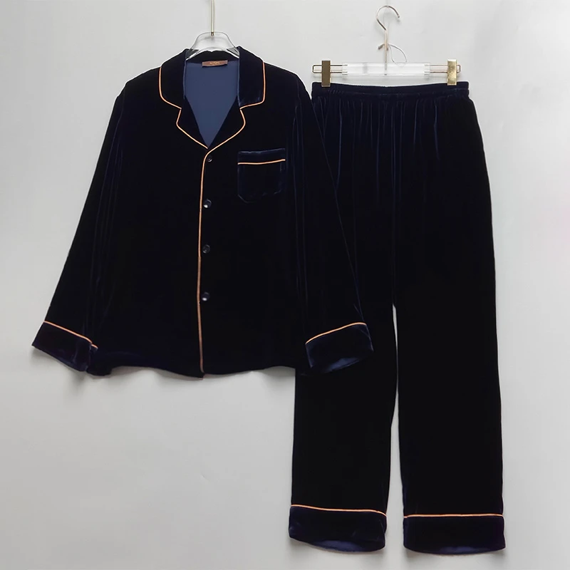 2025年新款男士真丝丝绒高级感加厚保暖长袖睡衣套装80012130-1