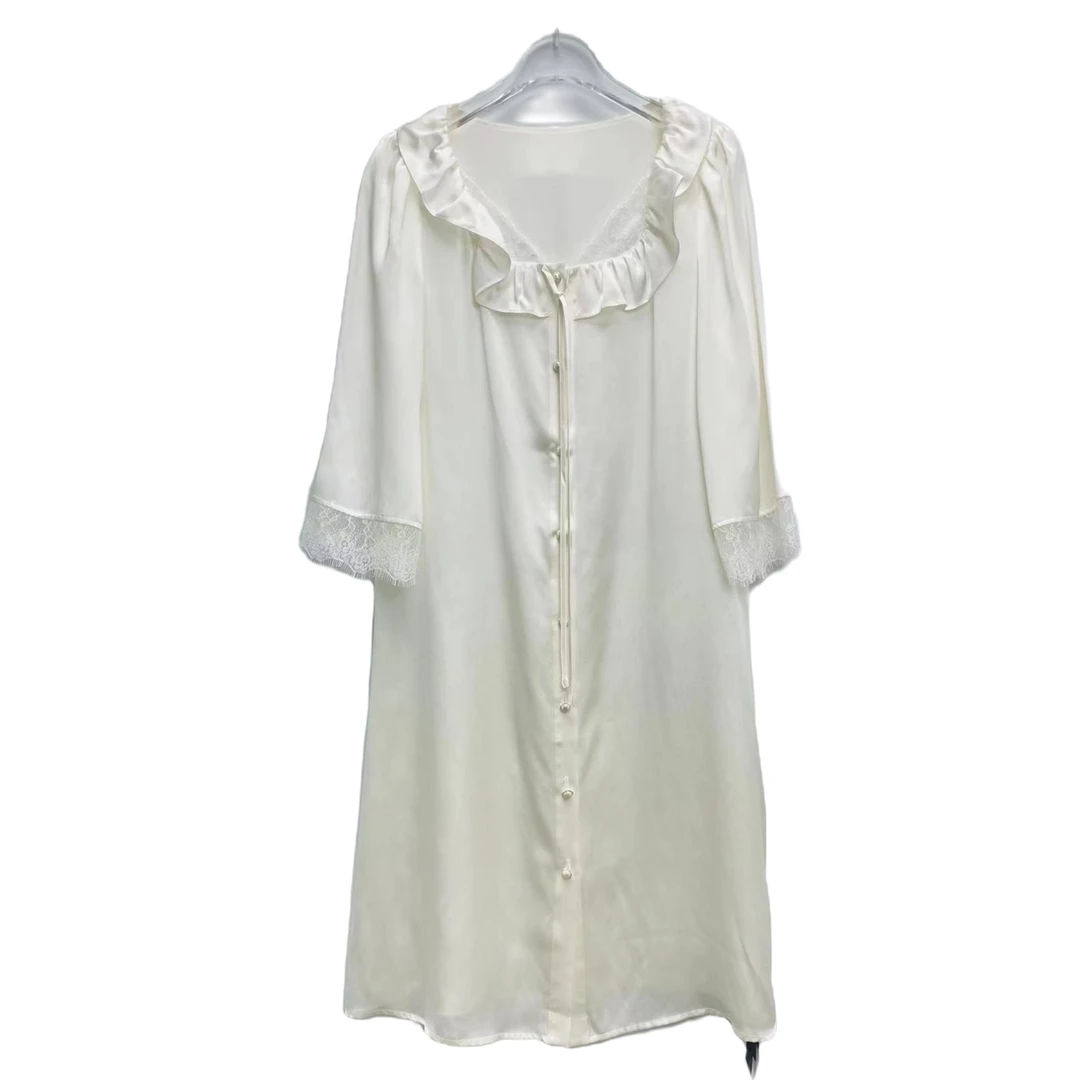 100%桑蚕丝蕾丝U领睡裙连衣裙睡衣女士百搭家居服82021378