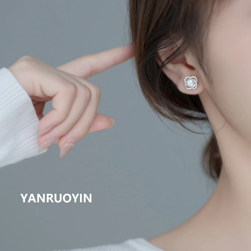 言若银匠 925银耳饰 纯银耳钉女小香风简约法式轻奢珠珠百搭ED286