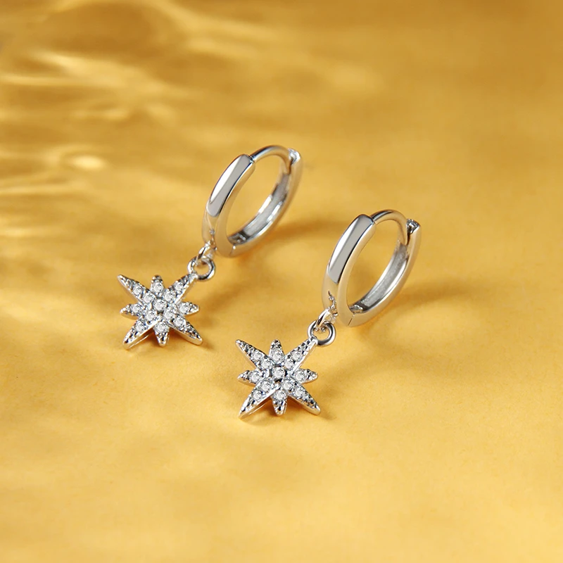 言若银匠 925银耳饰 纯银耳扣女气质轻奢星星精致百搭银耳环EK116