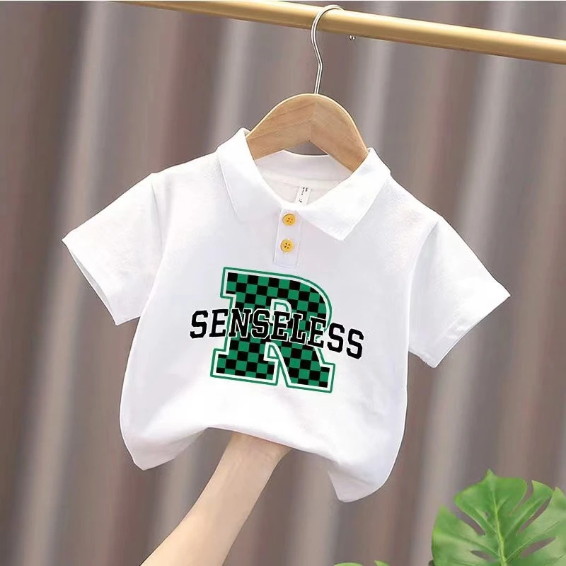 童装短袖秋夏季2024新款白色多啦a梦男女童印花翻领潮流t恤POLO衫