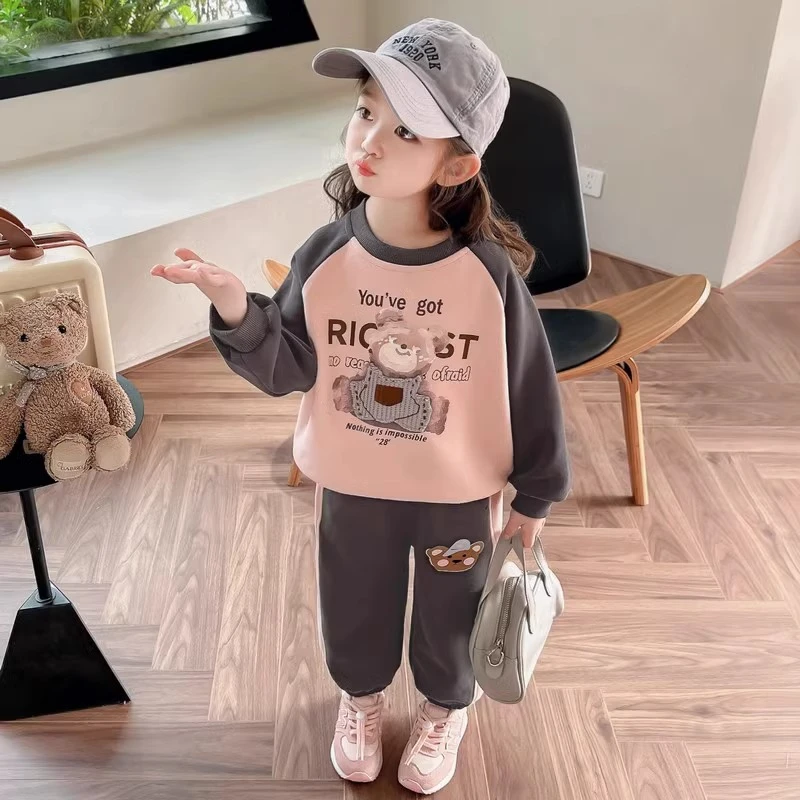 女小童运动套装春秋装女宝宝时髦洋气春款小女孩休闲上学两件套潮