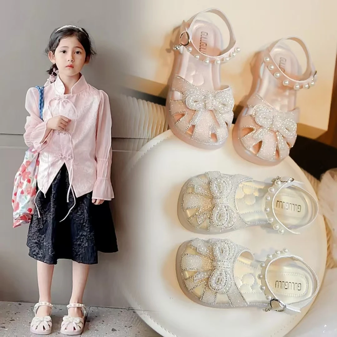 2024夏季新款儿童凉鞋女童包头凉鞋中大童鞋小女孩水钻水晶凉鞋