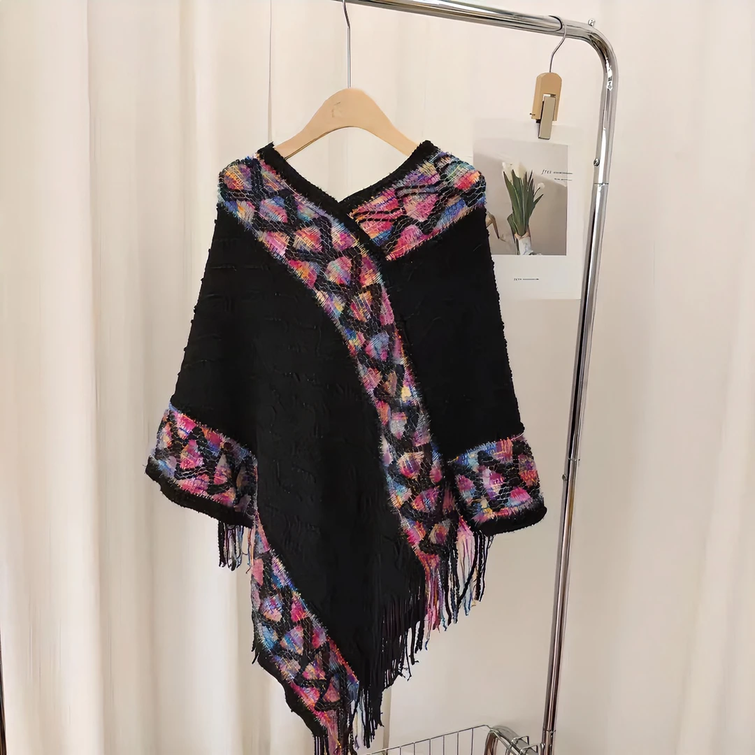 2023新款针织披肩民族风旅游云南时尚百搭优雅春秋人字纹外搭彩虹