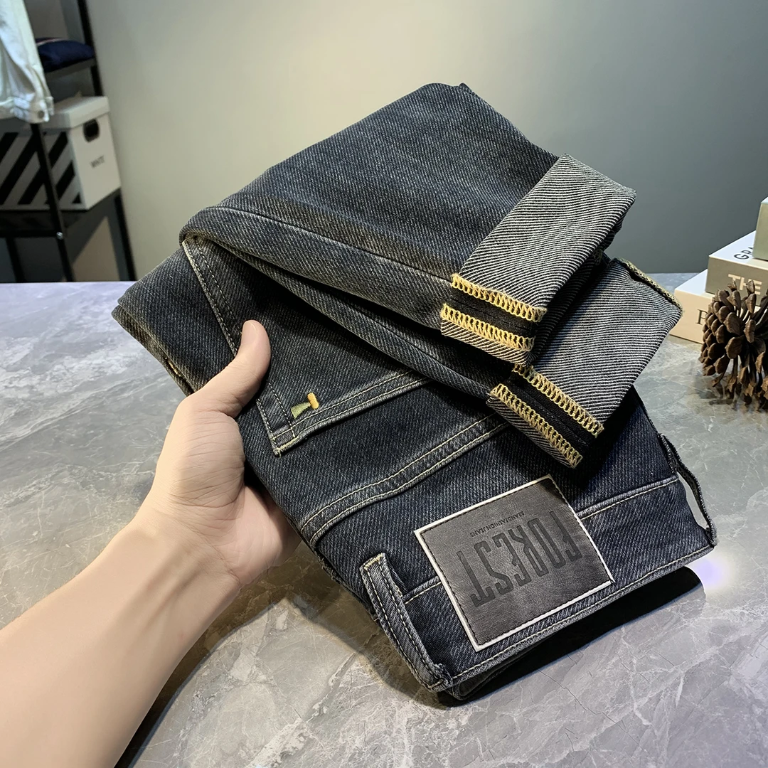 青春潮流男士牛仔裤2023春秋季高端潮牌修身小脚裤锥形直筒休闲裤