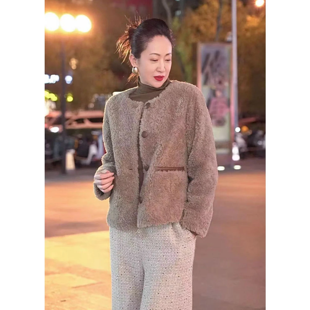 小宁定制「100绵羊毛/100绵羊皮」女士气质时尚宽松上衣女外套2460
