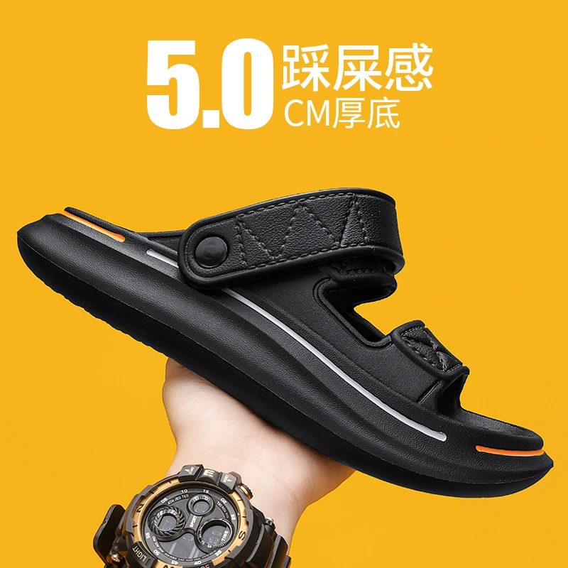 新款两穿凉鞋拖鞋男踩屎感男士外出户外穿潮流时尚一字拖夏季防滑
