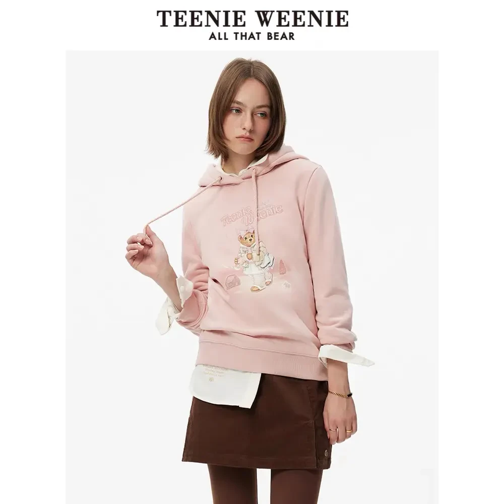 Teenie Weenie小熊卡通萌趣加绒卫衣2024年冬季新款TTMW244V08T