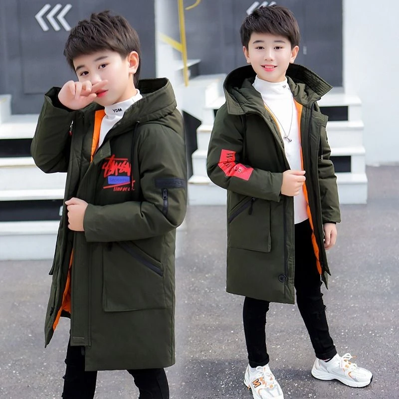 波司豋男童羽绒服2023新款儿童中长款加厚连帽中大童男孩帅气冬装