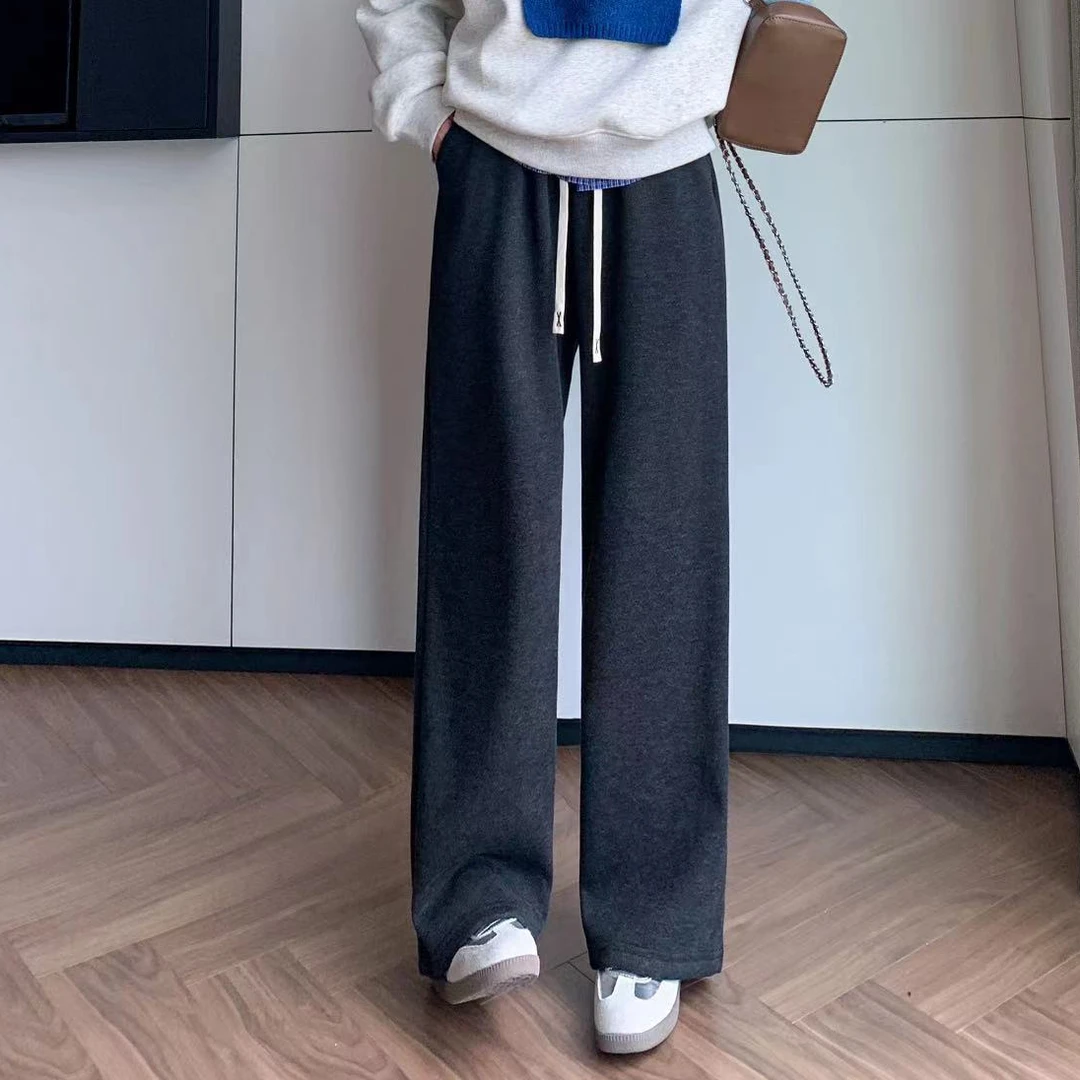 冬季新款大码宽松休闲显瘦加绒直筒裤