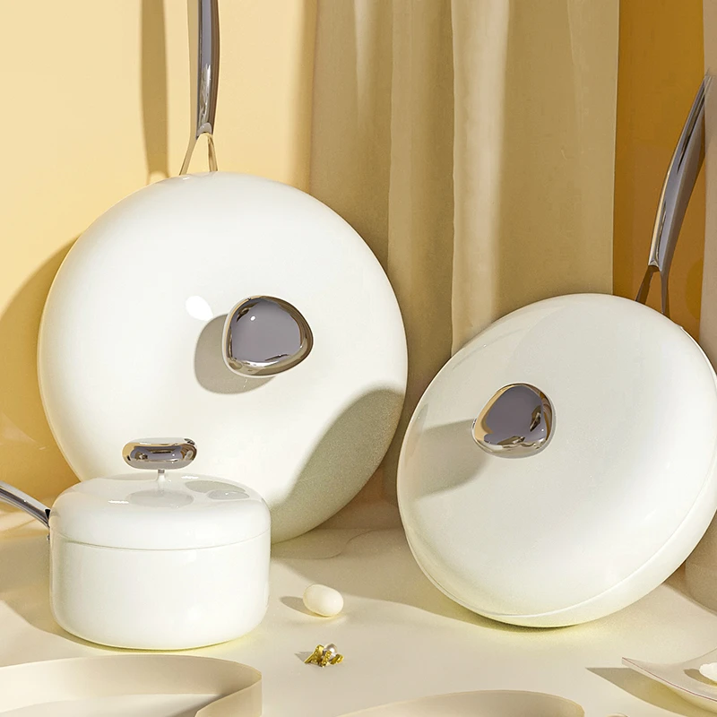 鹅卵石耐高温不粘锅三合一套装麦饭石炒锅不粘全炉灶通用锅具套装