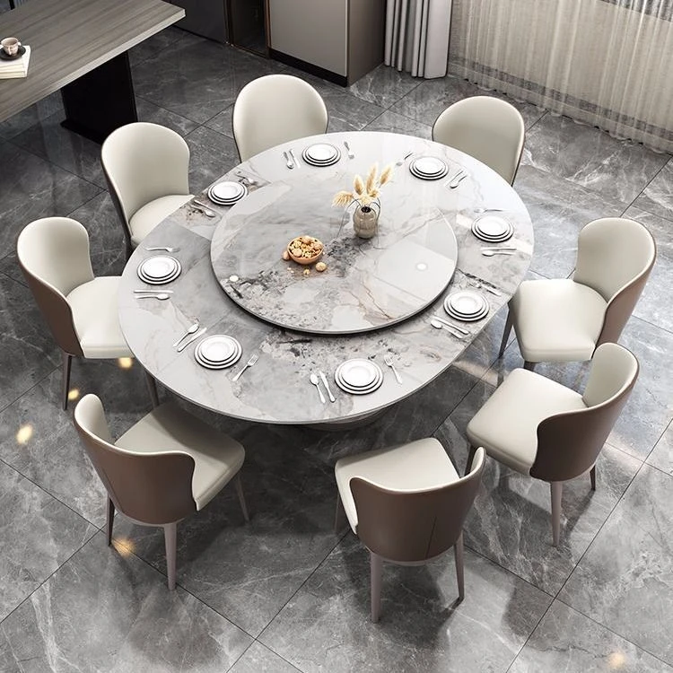 椭圆形岩板伸缩餐桌家用带转盘吃饭桌带电磁炉餐桌折叠可伸缩圆桌