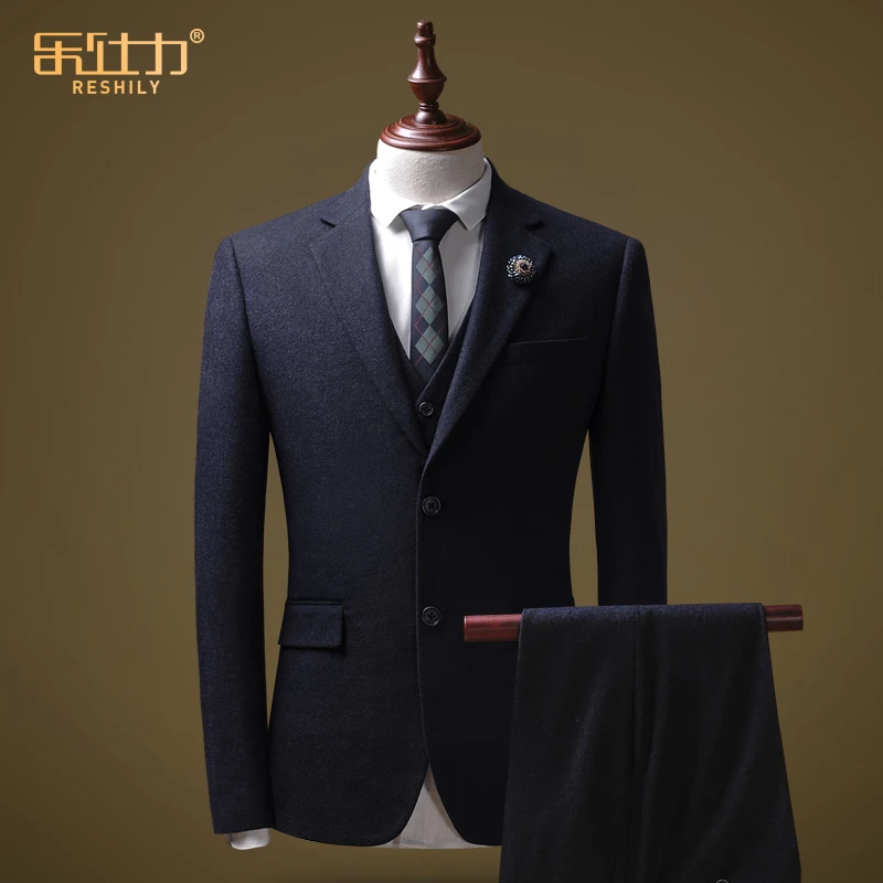 RESHILY/乐仕力西服套装男韩版商务休闲秋冬结婚礼服西装三件套