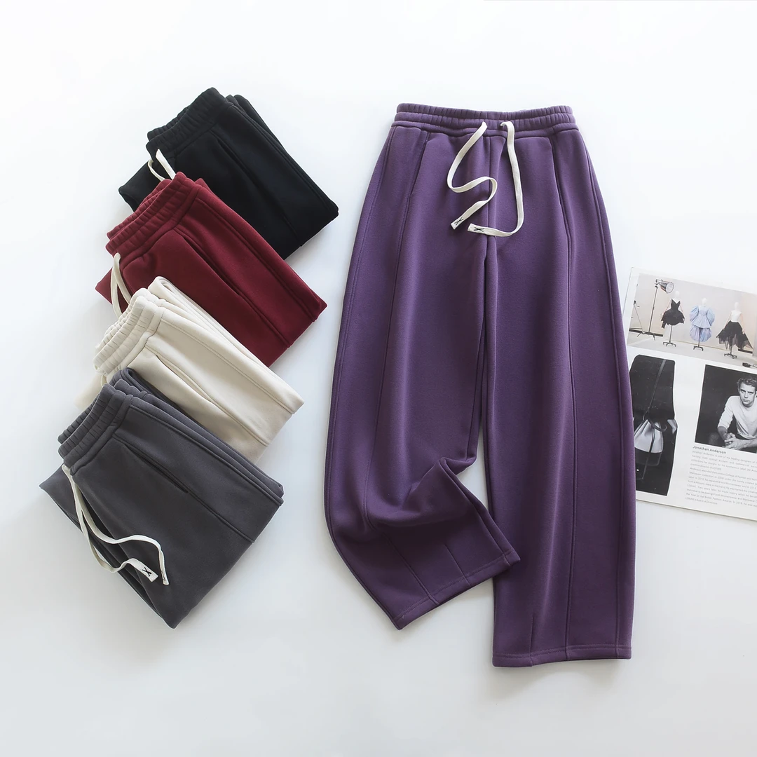 2024磨毛新氧棉加厚奥粒绒香蕉裤阔腿裤显瘦高腰Q8805