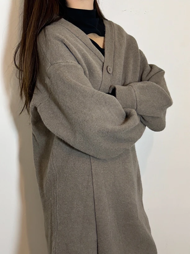 秋冬韩系气质慵懒风开衫长毛衣时尚过膝百搭休闲宽松温柔针织加厚