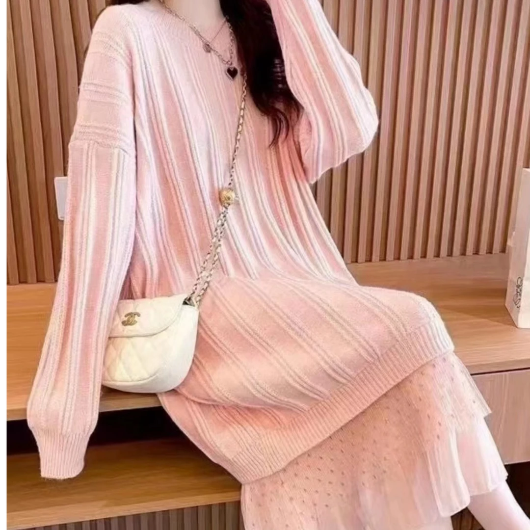 两色毛衣裙-百搭秋冬时尚高品气质显瘦加厚