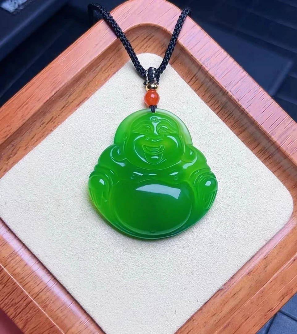 真品保真天然玛瑙玉髓绿色佛公女神佩戴送证书（多样化发货）