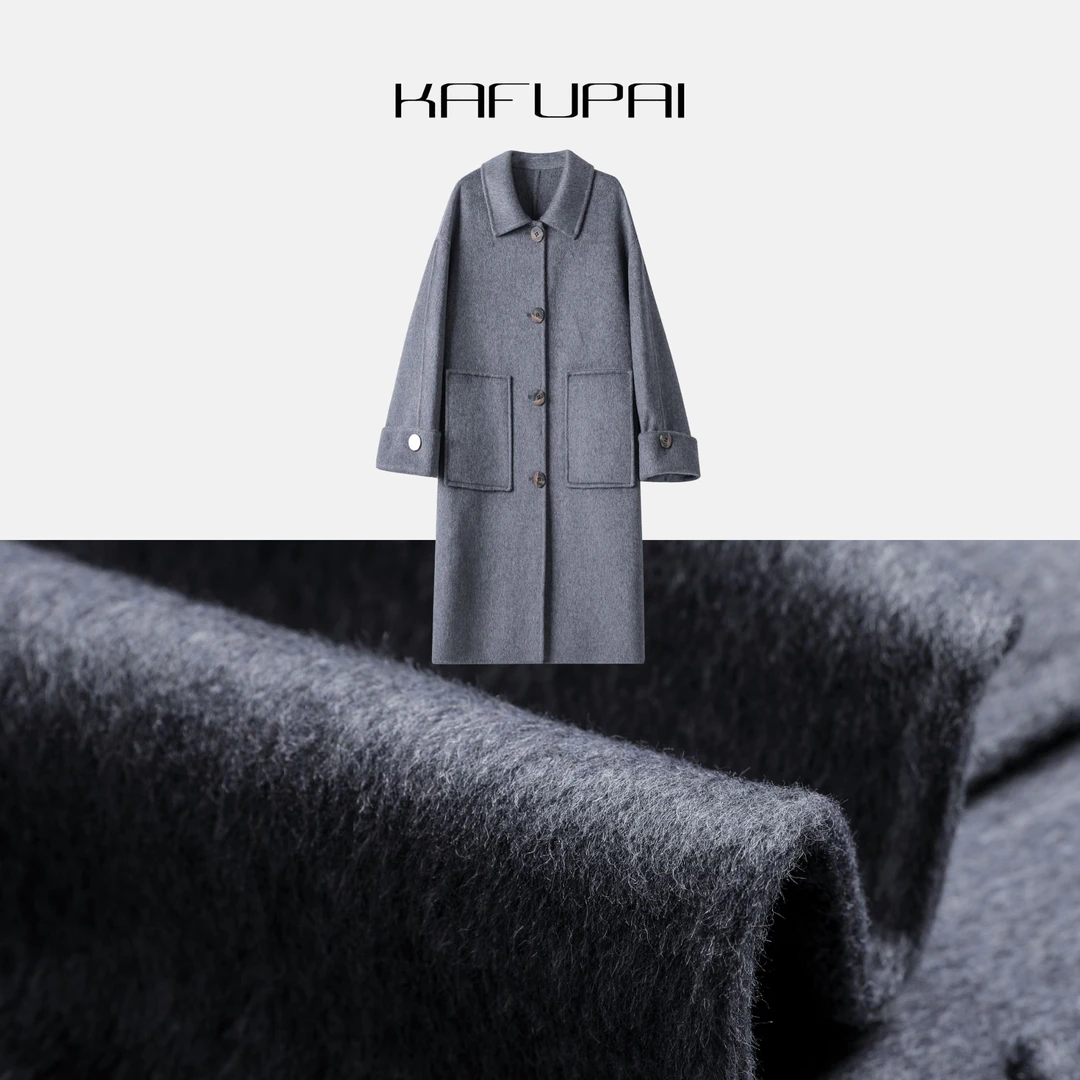 【KAFUPAI】秋冬新款绵羊毛大衣中长款时尚高端毛呢外套24706