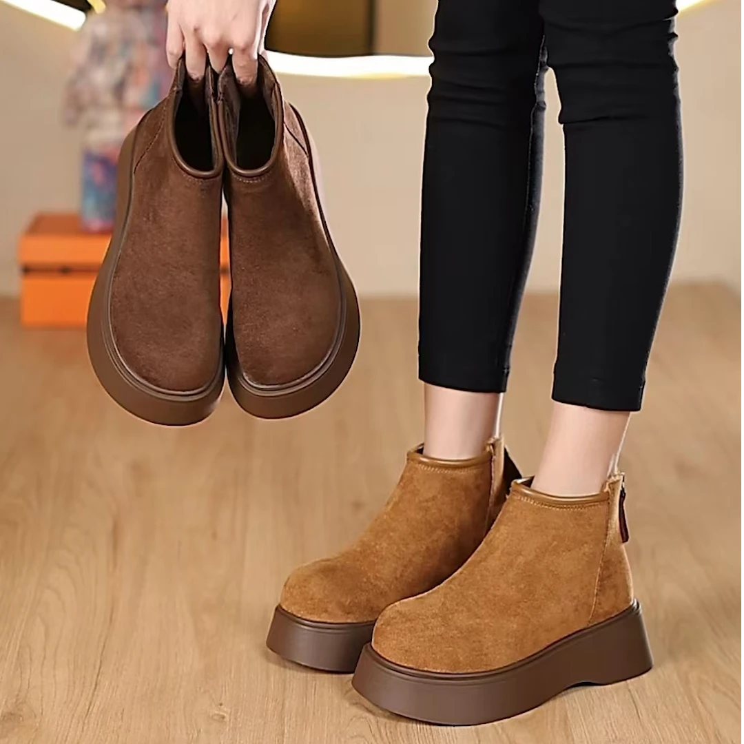 米新款2024冬英伦风厚底圆头复古加绒短靴切尔西舒适百搭马丁靴女