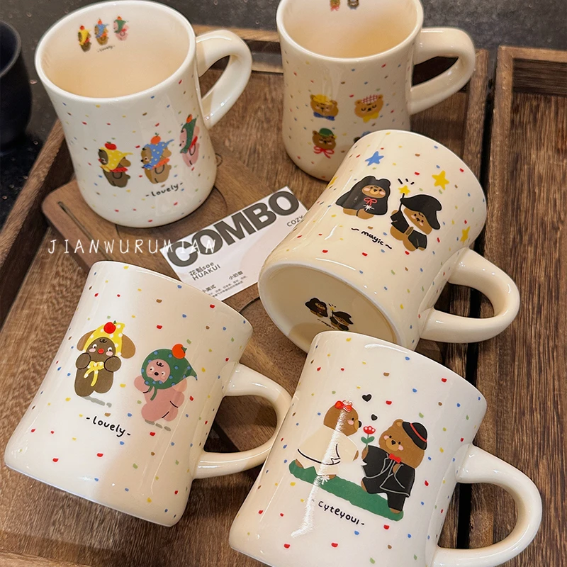 波兰彩色波点可爱马克杯陶瓷咖啡杯子女高颜值家用水杯可爱办公室