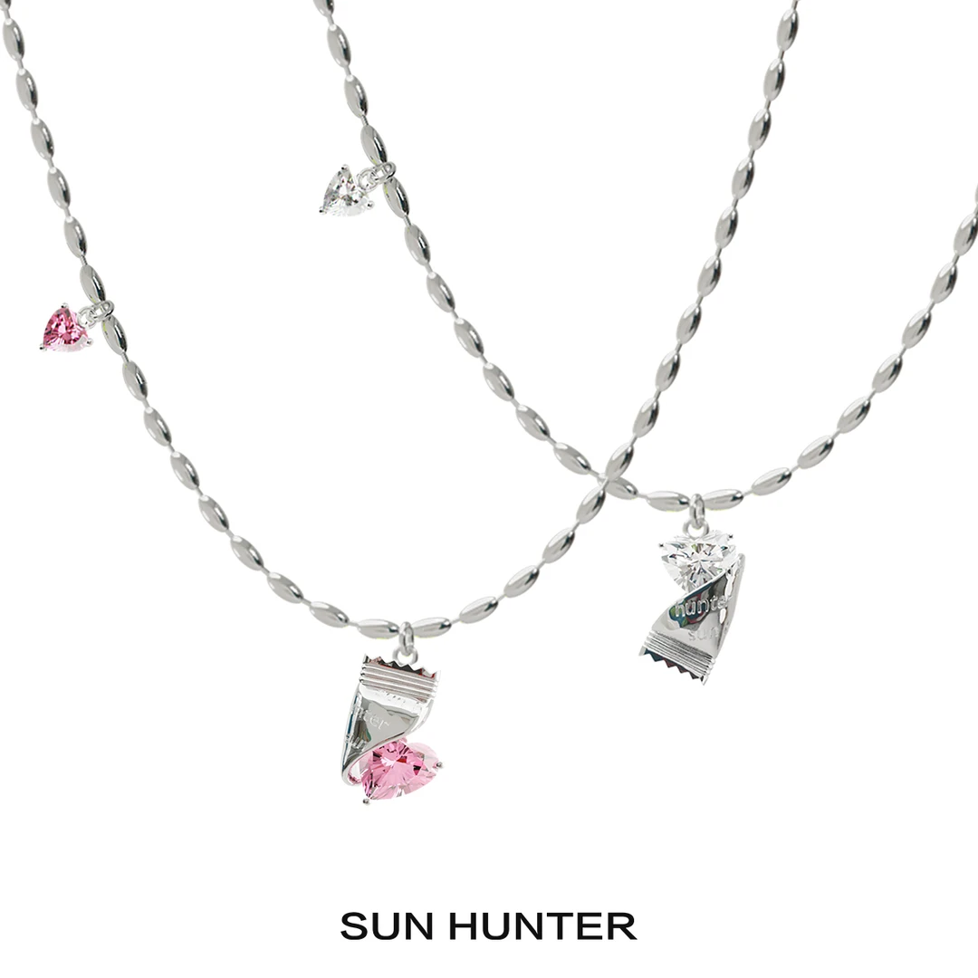 铜合金亚克力项链 三横SUN HUNTER爱心锆石糖果纸项链可爱童趣甜