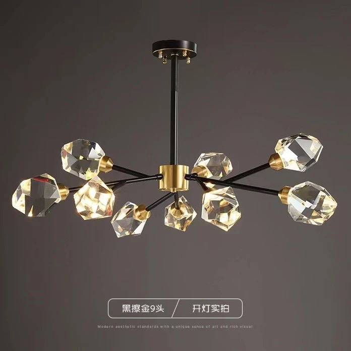 轻奢餐厅吊灯客全铜吧台简约现代长条饭厅led黑擦金后现代水晶灯