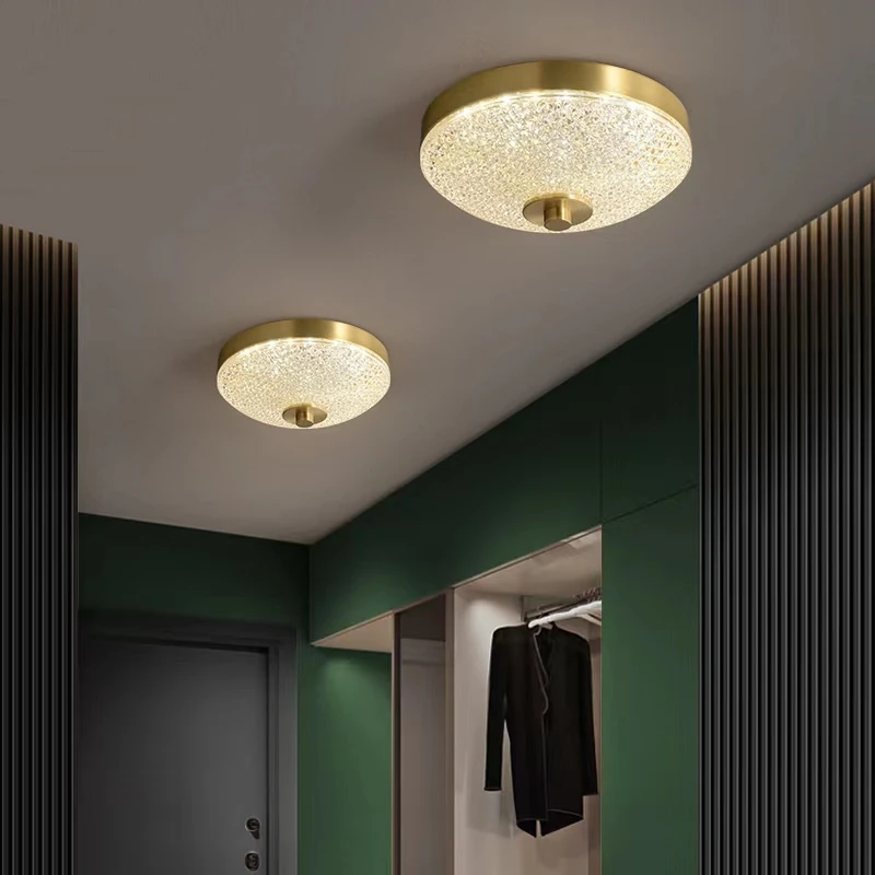 新中式全铜玄关灯过道灯走廊灯门厅入户阳台简约轻奢圆形吸顶灯