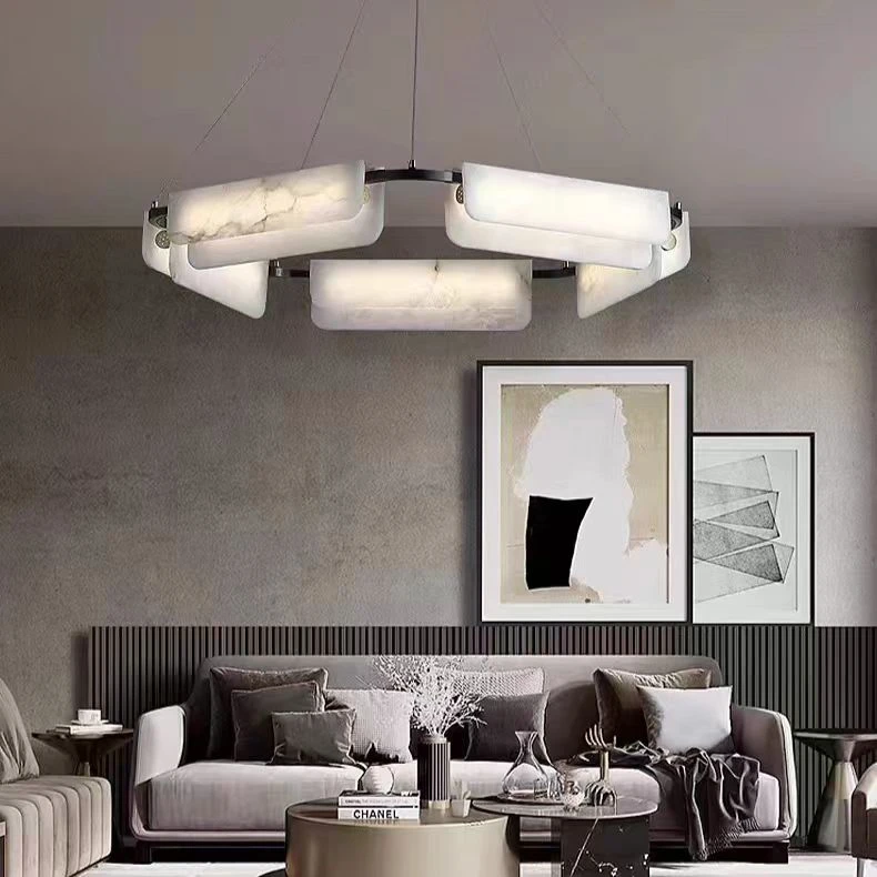 轻奢全铜客厅云石吊灯 现代简约设计师创意餐厅灯吧台卧室吊灯