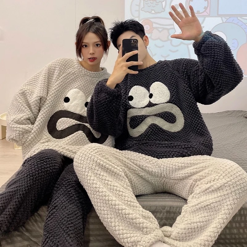 2023新款秋冬季天可爱睡衣情侣套装女珊瑚绒法兰绒男士保暖家居服