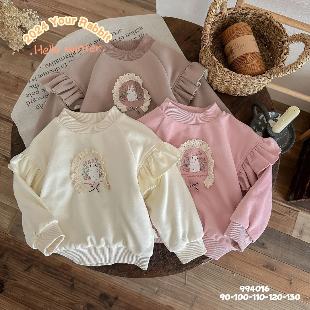 994016法式花边插肩加绒卫衣（咖色）