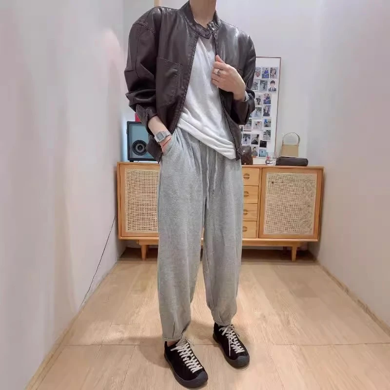 早秋新款高腰显瘦九分运动裤女裤口打褶弹力哈伦裤宽松休闲卫裤