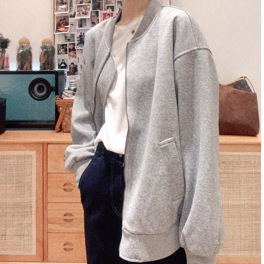 净版卫衣外套女2024简约韩版立领休闲百搭长袖棒球服外套潮