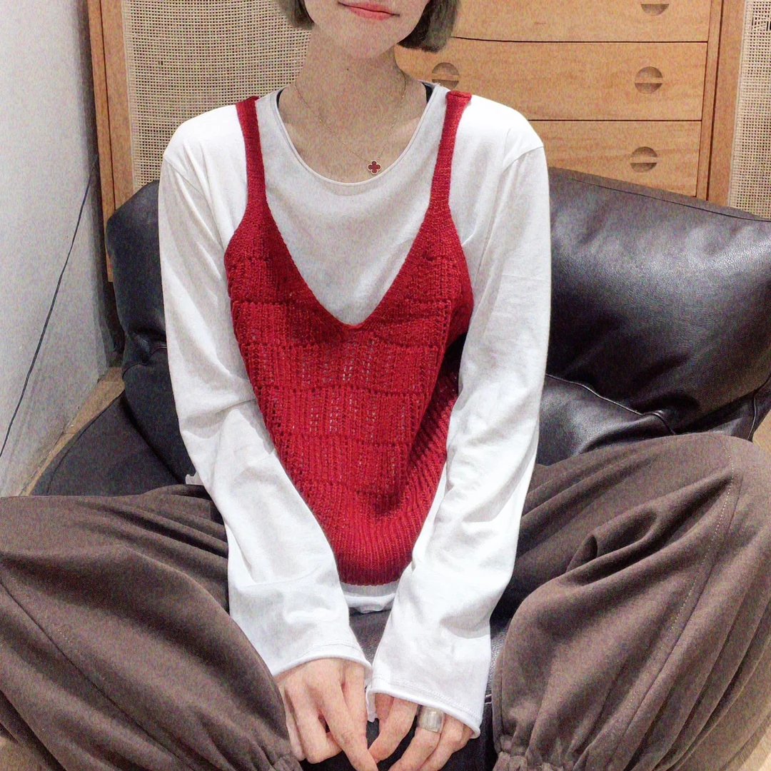 韩系早春叠穿吊带针织马甲