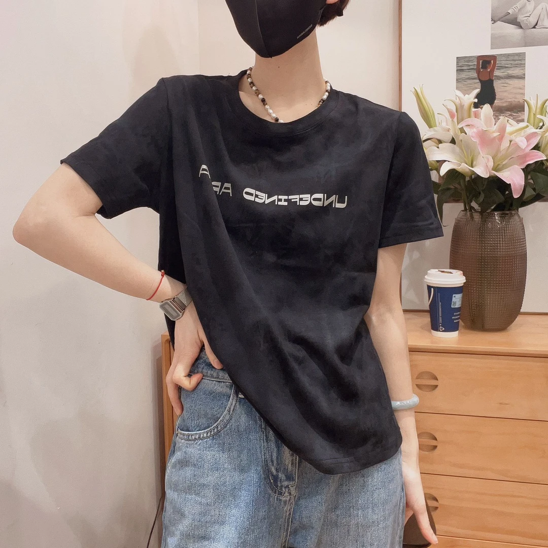2024年夏季新款美式复古扎染字母圆领短袖T恤女设计感洋气正肩