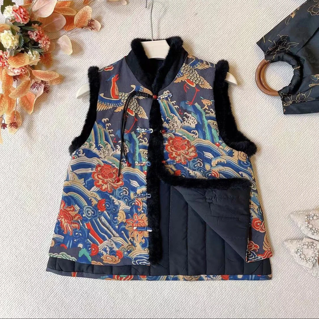 中式国风秋冬马甲双面双穿复古坎肩民族新款外套刺绣背心气质上衣