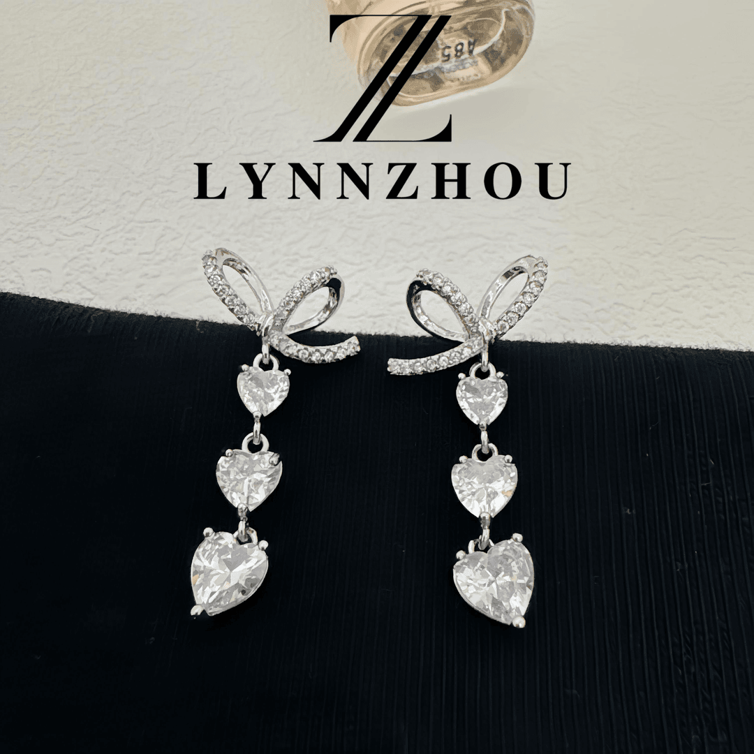 铜合金锆石耳饰 法式轻奢优雅时尚气质百搭镶嵌蝴蝶结长款耳饰10