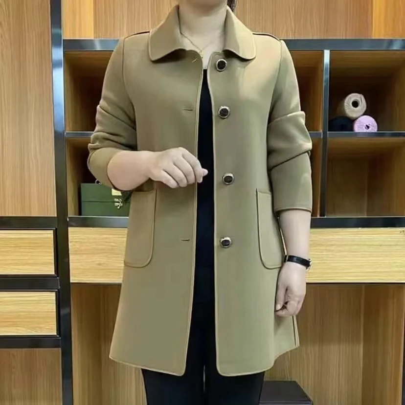 秋季新款时尚休闲中长款小翻领长袖纯色单排扣风衣女装外套YT0001