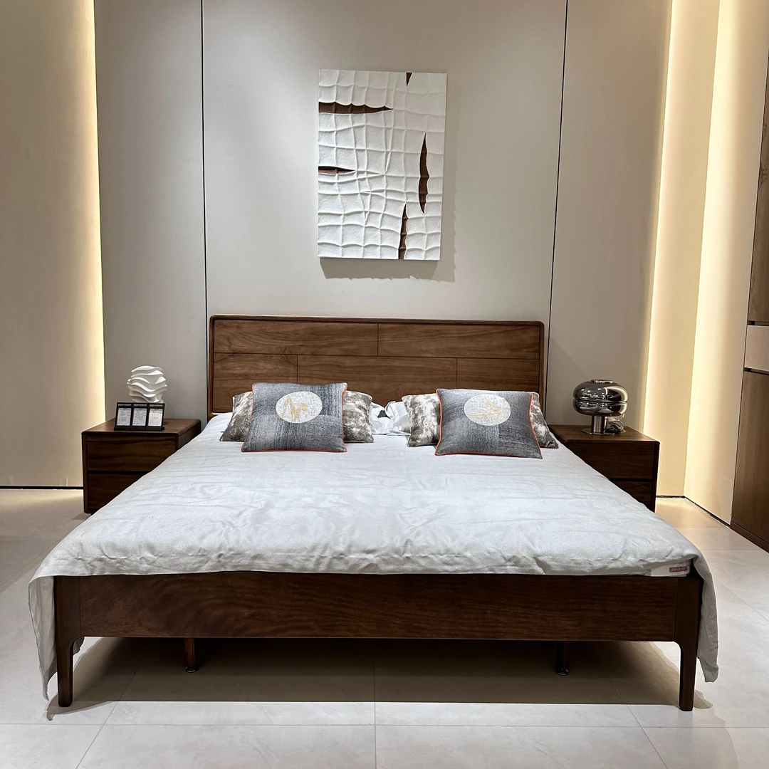 美迪雅黑胡桃木卧室大床侘寂风现代简约新中式原木极简主卧床北欧