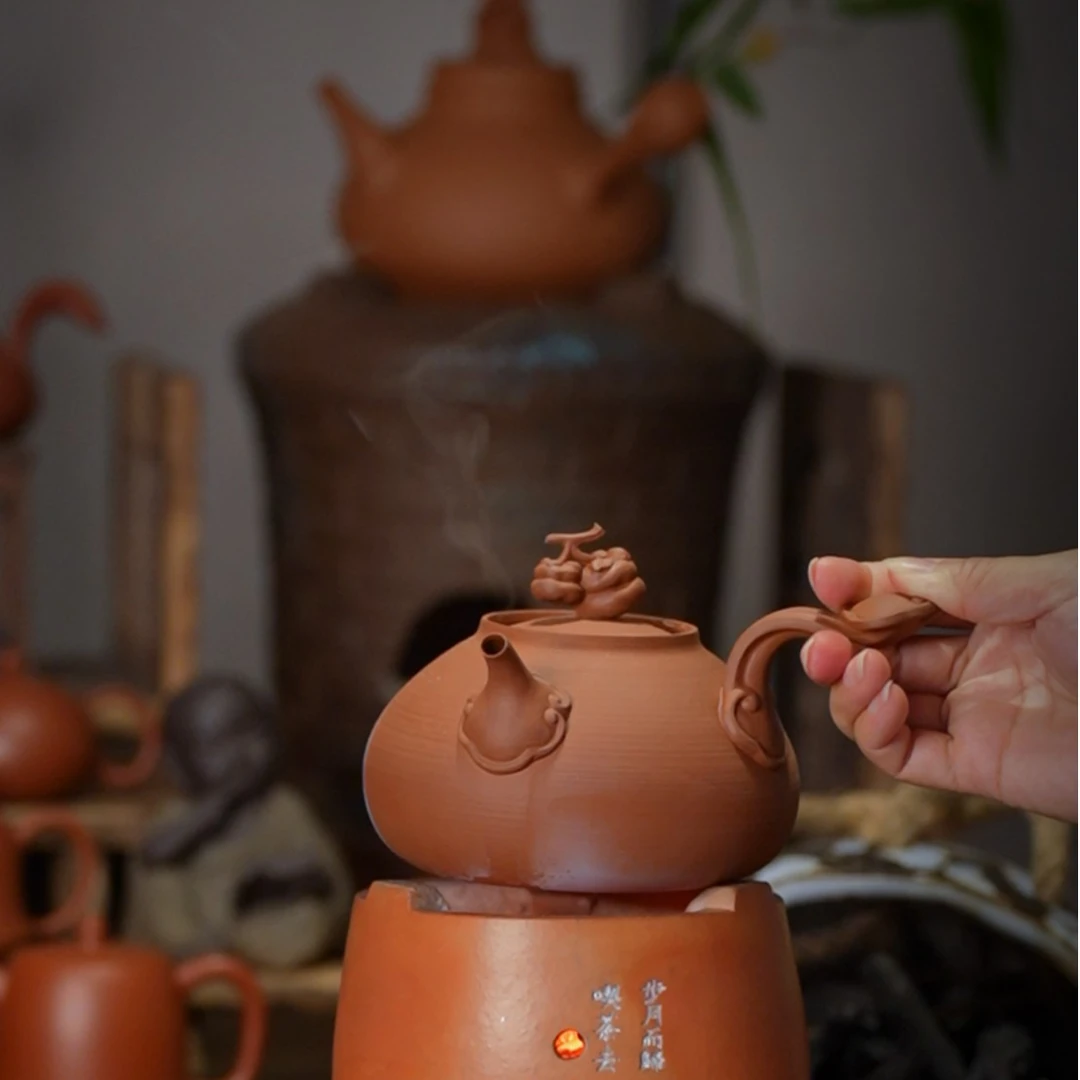 【林于凯事事(柿柿)(狮狮)如意砂铫壶】 炭炉工夫茶玉书煨 约600ml