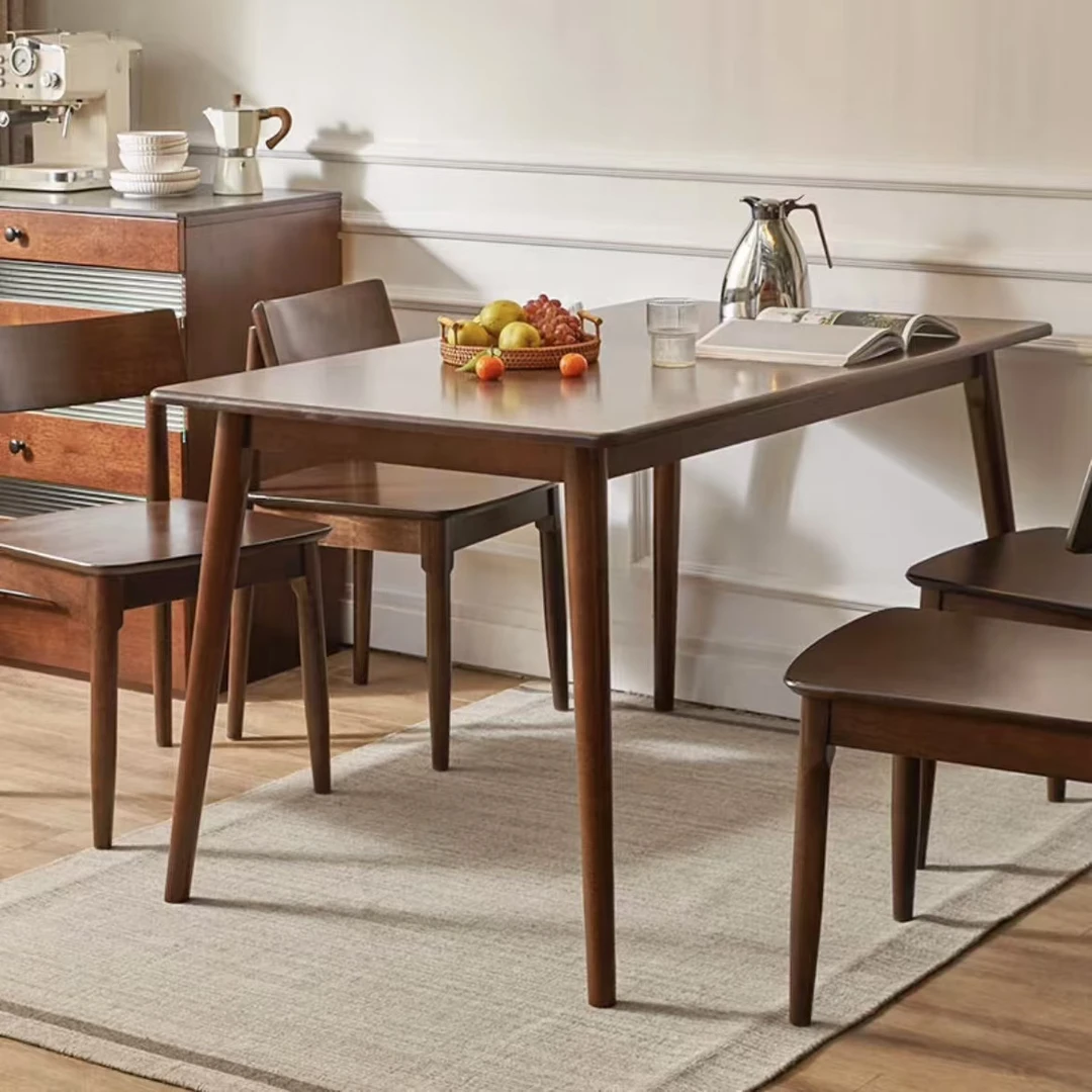 实木胡桃色北欧简约橡胶木餐桌长方形家用小户型餐桌实木书桌