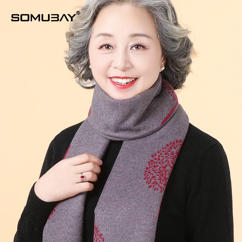 中老年人妈妈围巾女秋冬季奶奶保暖加厚围脖高档老太太双面戴披肩