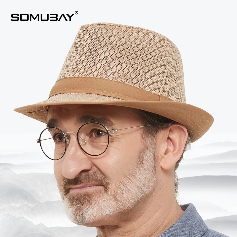 爸爸帽子中年男士春秋夏季遮阳透气草帽中老年老人帽爷爷老头礼帽