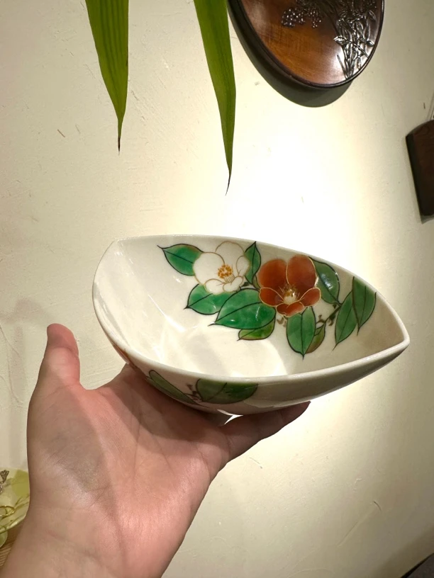 清水烧元宝形茶花钵