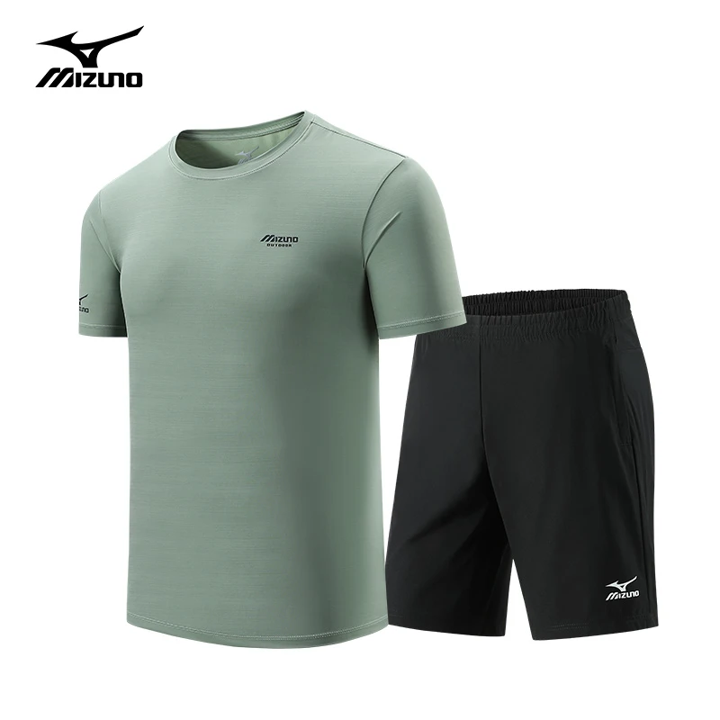 Mizuno/美津浓户外冰丝速干短裤短袖套装男女夏季轻薄半袖五分裤