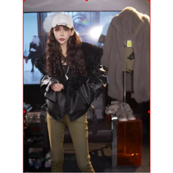 欧货爆款辣妹潮流大翻领皮毛外套女冬季新款宽松百搭休闲