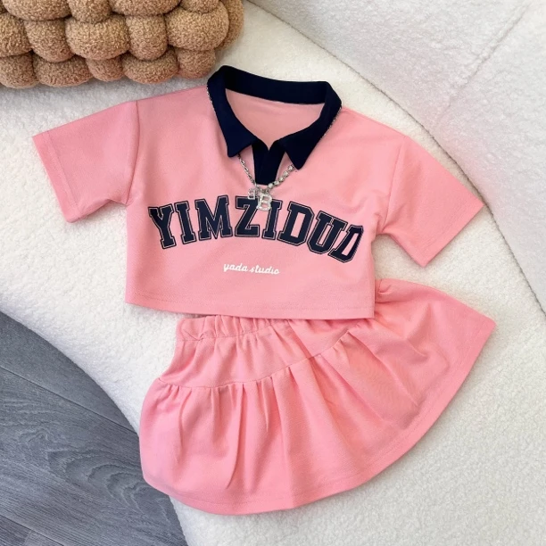 洋气夏季新款女童小中大童运动休闲韩版套装印花棉套装短袖短裙薄