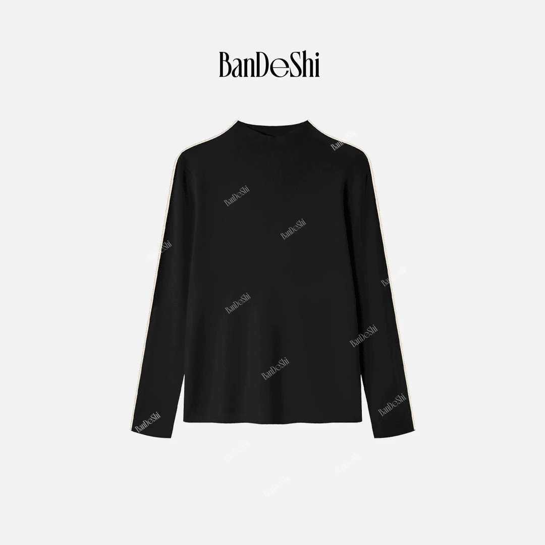 【A4644】班德施  半高领时尚百搭黑色长袖套头套头毛衣打底衫女装