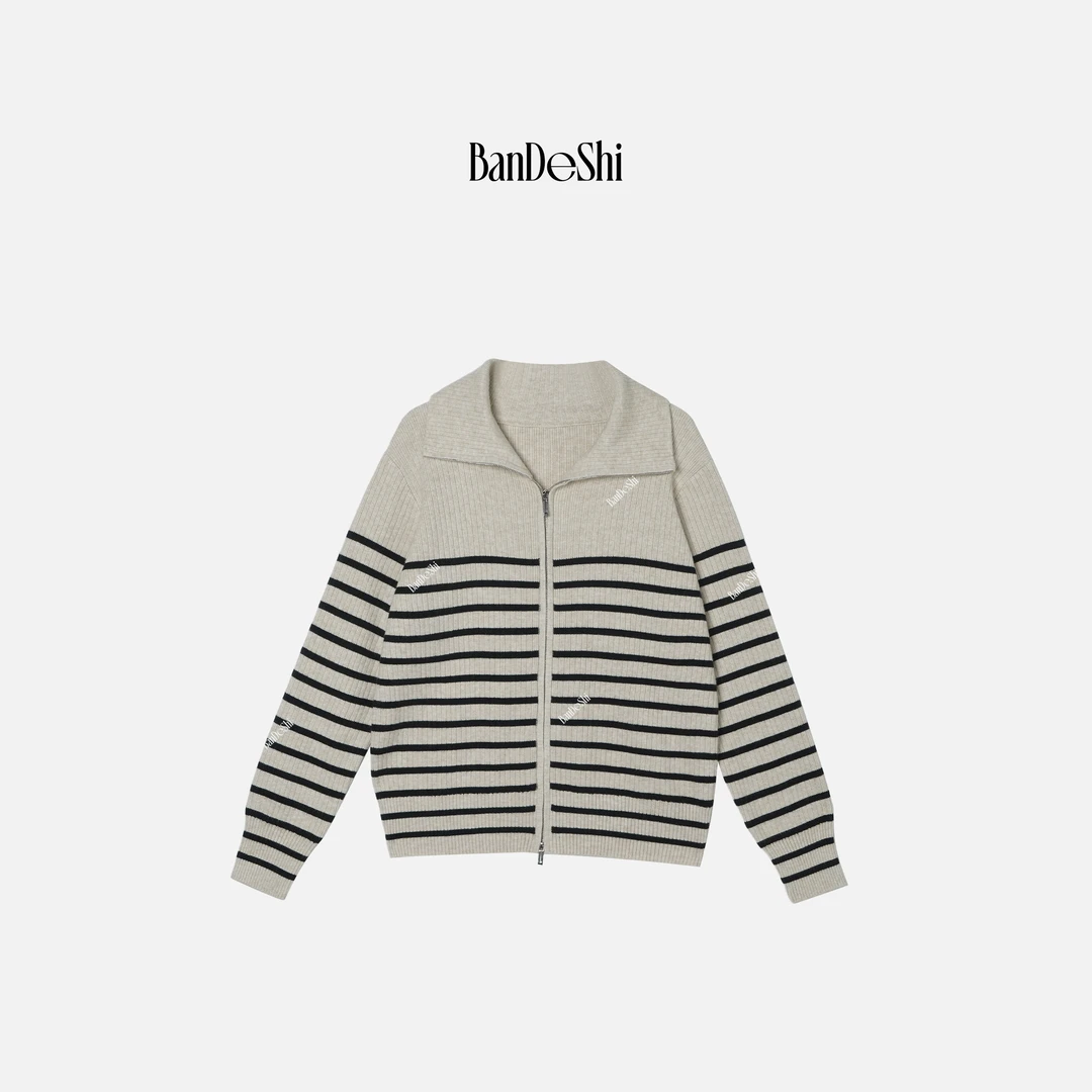 【A4878】#班德施-长袖时尚条纹设计圆领撞色开衫毛衣外套女XYZ