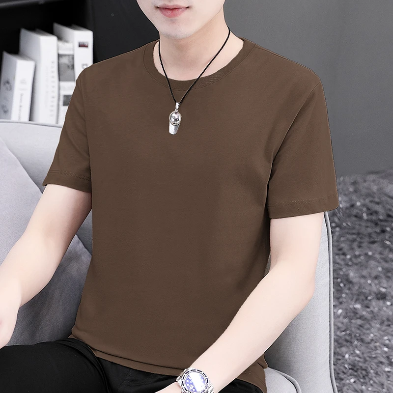 纯棉t恤男士短袖潮流宽松纯色上衣服体恤圆领打底衫夏季全棉半袖