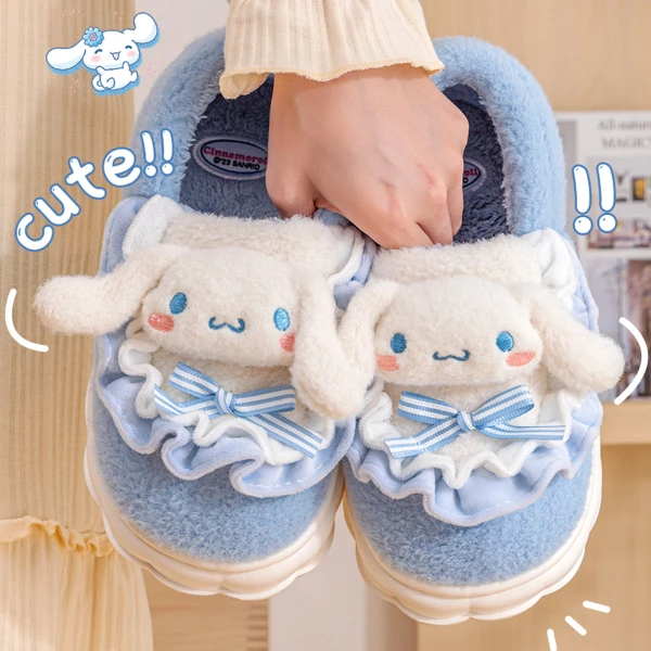 库洛米棉鞋包跟女冬季2023新款卡通可爱厚底防滑加绒保暖棉拖鞋女
